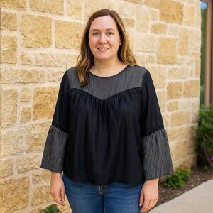 Painter Blouse Boho Chic Gray Women's Top Sz L